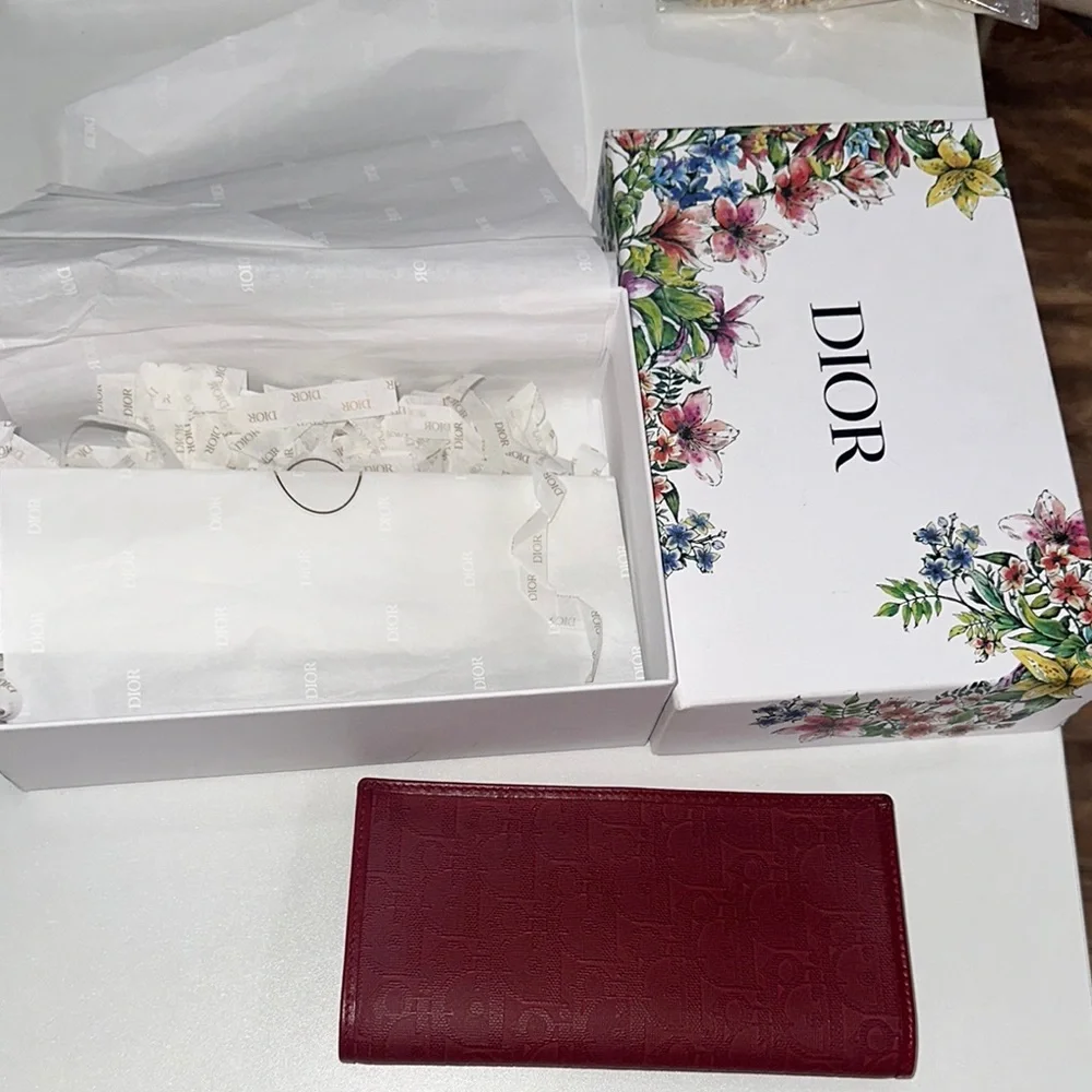 Dior Red Leather Wallet with Metallic Detail
